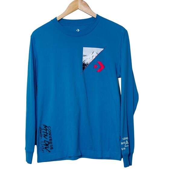 Converse Men Size XS Blue Crew Neck Long Sleeve T-Shirt Mountain Division (T309) - Picture 1 of 6